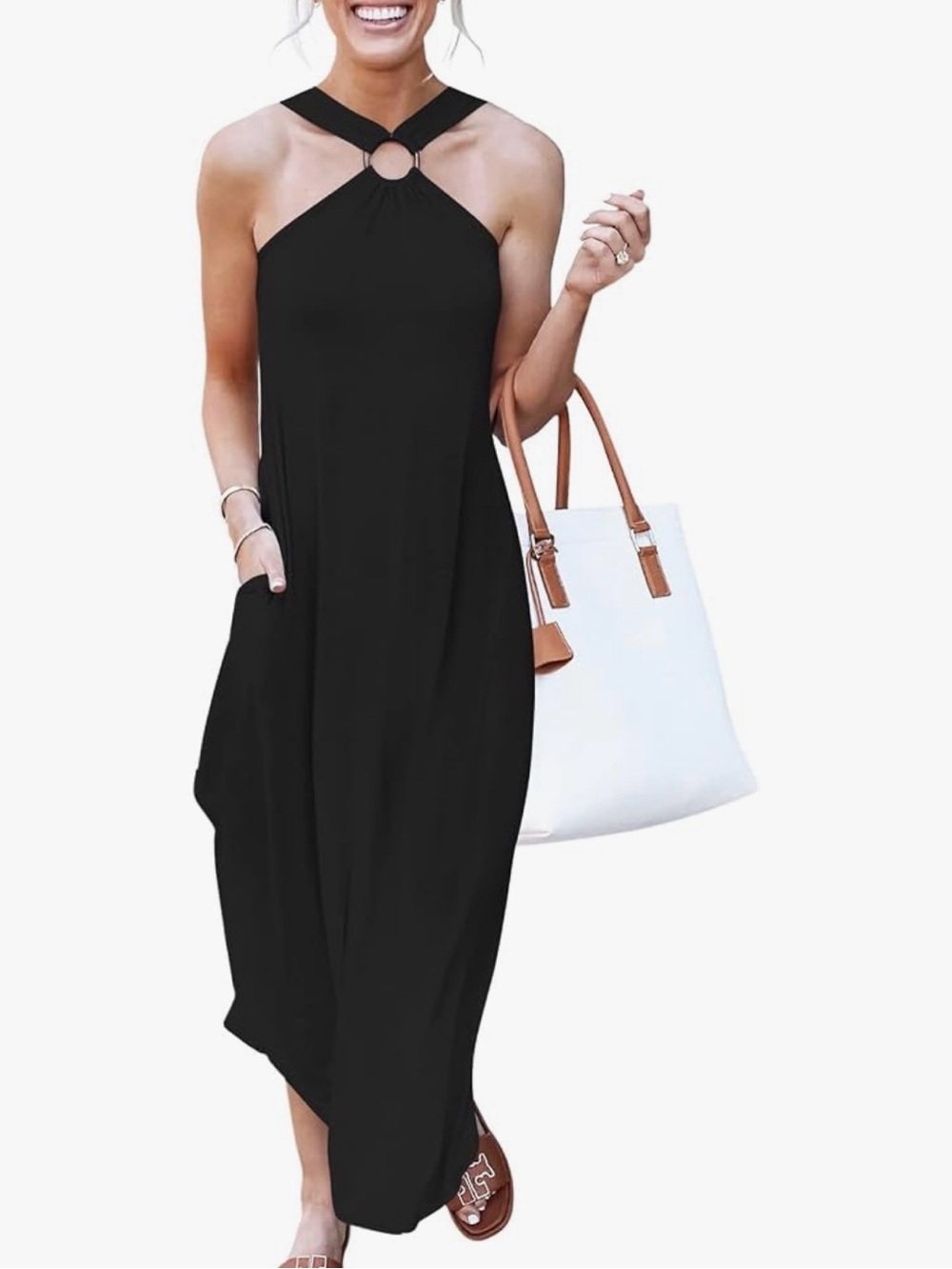 Black Halter Maxi Dress with Ring Detail size small